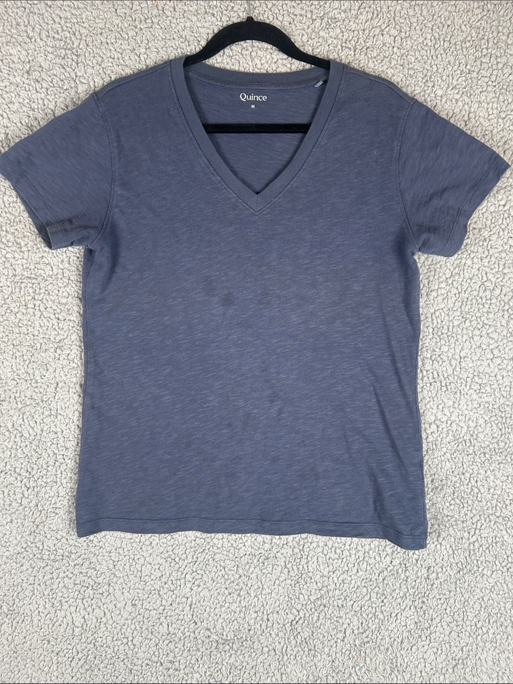 Quince Blue V Neck Short Sleeve Tee Top Organic Cotton Size M